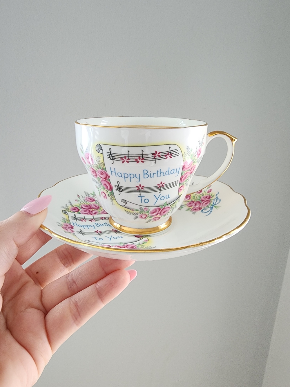 "Happy Birthday To You" Duchess Bone China From England, Tea Cup And Saucer